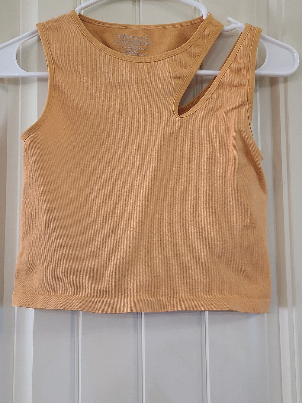 Bella Movement Asymmetrical Cutout Crop Tank Top in Peach Size L